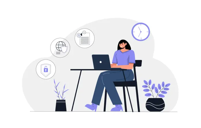Young Woman Is Working as a Freelancer Online with a Laptop Illustration image